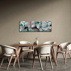 Virágos kép - türkiz (órával) (90x30 cm)