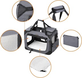 Összecsukható kutyahordozó, l-es szállítótáska, szürke | feandrea