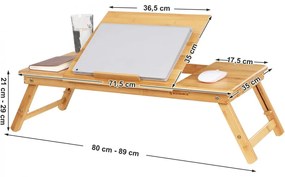 Bambusz laptop asztal állítható magasság 71x35cm