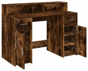 füstös tölgy színű szerelt fa íróasztal LED-ekkel 120x55x91 cm