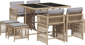 vidaXL 9 részes vegyes bézs polyrattan kerti étkezőgarnitúra párnákkal