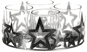 Adventi Csillag gyertyatartó üvegpoharakkal, fém, ezüst