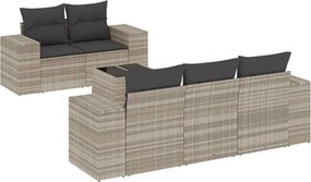vidaXL 6 részes világosszürke polyrattan kerti ülőgarnitúra párnákkal