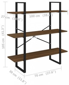 barna tölgyszínű szerelt fa könyvszekrény 100 x 30 x 105 cm