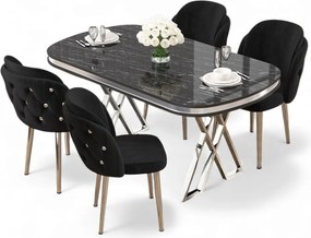 Zae étkezőgarnitúra, fekete márvány-króm, 168 cm – TR240CHR3081