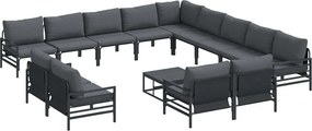 vidaXL Kerti Kanapé Szett párnával 14 pcs Fekete Acél
