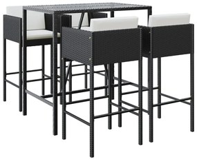 5 részes fekete polyrattan kerti bárszett párnával