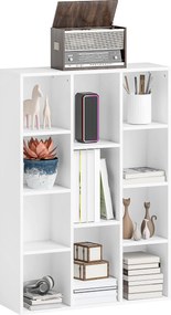 HOMCOM 4-Szintes Könyvespolc 11 Rekesszel, Függőleges vagy Vízszintes Elrendezés a Nappaliba, Irodába, Hálószobába 74,3x24x106 cm Fehér | Aosom