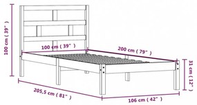 fekete tömör fenyőfa ágykeret 100 x 200 cm