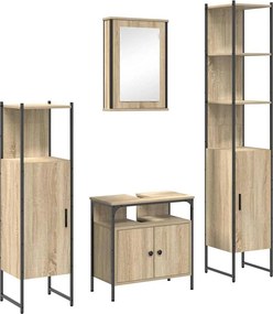 vidaXL Fürdőszoba bútor szett polcokkal 4 pcs Sonoma tölgy Faanyag