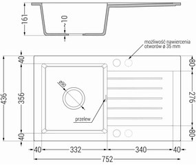Mexen Pablo, 1 kamrás gránit mosogató 752x436x161 mm és Flora mosogató csaptelep, fekete foltos, 6510-76-670401-00