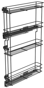 Konyhai fémrács, 150mm, bal oldalra szerelhető, antracit, teljes kihúzás, csillapított záródás, rejtett fióksín, 4 kosár SIGE, Green Line 249