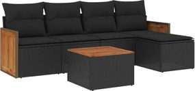 vidaXL 6 részes fekete polyrattan kerti ülőgarnitúra párnákkal