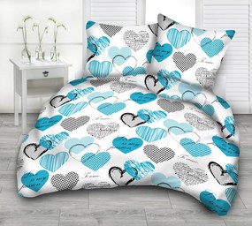 HEARTS BLUE pamut ágynemű DeLuxe Ágynemű mérete: 140x220 cm, A csomag tartalma: Készletcsomagolás