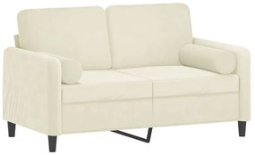 2 személyes krémszínű bársony kanapé díszpárnákkal 120 cm