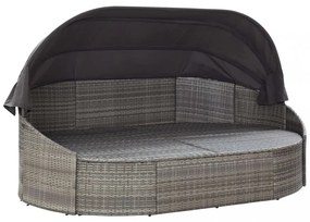 szürke polyrattan kültéri napozóágy napellenzővel