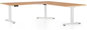 OfficeTech Angle állítható magasságú asztal, 180 + 120 cm, fehér alap, bükkfa