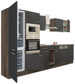 Yorki 340 konyhabútor yorki tölgy korpusz,selyemfényű antracit fronttal alulfagyasztós hűtős szekrénnyel