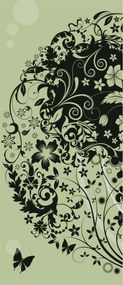 Fotótapéta Pillangók Virágok Dísz Zöld Fekete Fehér 91x211 +ragasztó