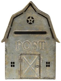Antikolt fém postaláda házikó, 26x11x35cm