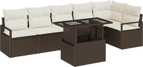 vidaXL Kerti Kanapé Szett párnával 7 pcs Barna Poli rattan