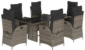 7 részes szürke polyrattan kerti étkezőgarnitúra párnával