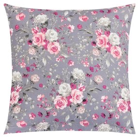 Bellatex Adéla párna Rózsaszín rózsák, szürke, 40 x 40 cm