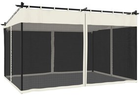krémszínű acél pavilon hálós oldalakkal 4 x 3 m