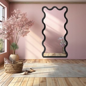 Blobs Twist hullámos tükör fekete Mdf keretben 60x120 falra szerelhető
