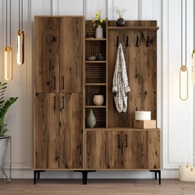 Viyana Walnut akasztó, cipőtartóval, polcokkal és szekrénnyel