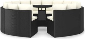 vidaXL 9 részes fekete polyrattan kerti kanapészett párnákkal