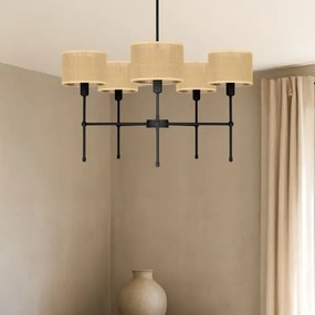 Rúdon függesztett csillár MADELA 5xE14/40W/230V juta/fekete