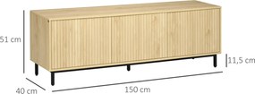 HOMCOM TV állvány TV szekrény 65 hüvelykig - 3 szekrény 2 kábelnyílással és állítható polccal - 150 x 40 x 51 cm Természetes | Aosom