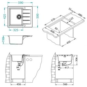 ALVEUS 1148158 - Mosogató CADIT 59x50 cm gránit/fekete