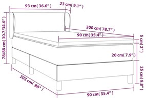 sötétkék bársony rugós ágy matraccal 90 x 200 cm
