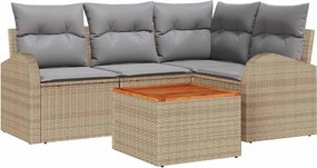 vidaXL Kerti Kanapé Szett 5 pcs Beige és Világosszürke polirattan