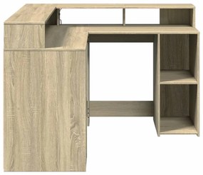 sonoma tölgy színű szerelt fa íróasztal LED-ekkel 130x130x91 cm