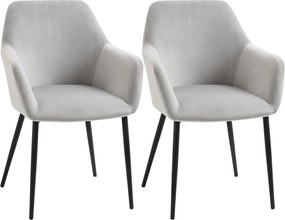 HOMCOM Étkezőszékek 2 db-os Készlet, Hátpánttal, Bársonyos Hatású, Párnázott Szék Acél Lábakkal, Világosszürke 54 x 57 x 80 cm | Aosom