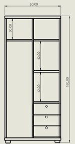 Claudia 2 ajtós 3 fiókos szekrény jobbos