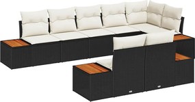vidaXL Kerti Kanapé Szett párnával 8 pcs Fekete és Krém Polyrattan