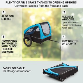 KLARFIT Husky, kutya bicikli utánfutó, kb. 250 l, 600D, Oxford, kék