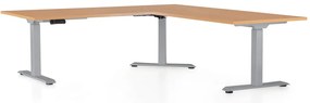 OfficeTech Angle állítható magasságú asztal, 180 + 120 cm, szürke alap, bükkfa