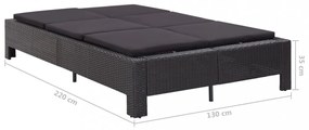 fekete polyrattan kétszemélyes napozóágy párnával
