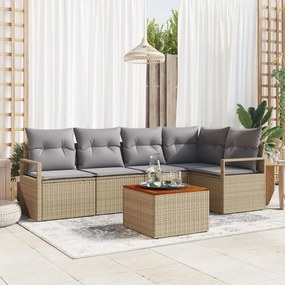 6 darabos Kertibútor Szett Párnákkal Bézs Poli Rattan Akác, 2 Személyes Kertibútor Párnákkal Bézs Poli Rattan