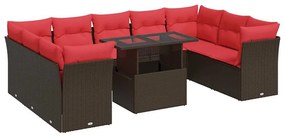 10 részes barna polyrattan akácfa kerti ülőgarnitúra párnákkal