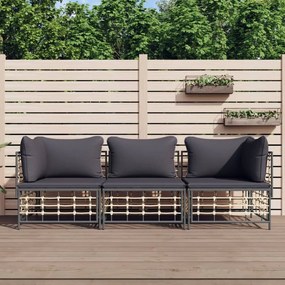 3 részes antracitszürke polyrattan kerti ülőgarnitúra párnákkal