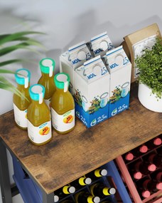 2 szintes, 6 rekeszes acél ital tároló állvány vintage barna és fekete színben