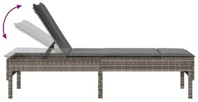 szürke polyrattan napozóágy párnával 55x200x44 cm