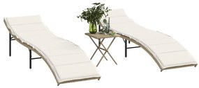 2 db bézs polyrattan napozóágy asztallal