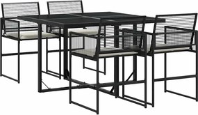 vidaXL 5 részes fekete polyrattan kerti étkezőgarnitúra párnákkal
